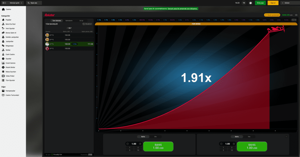 Bets10 Aviatör oyunu