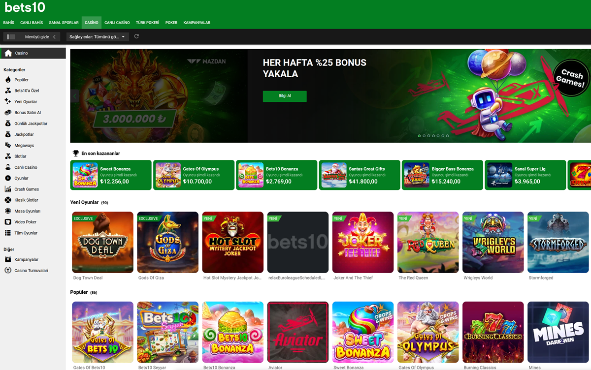 Bets10 Casino oyunları